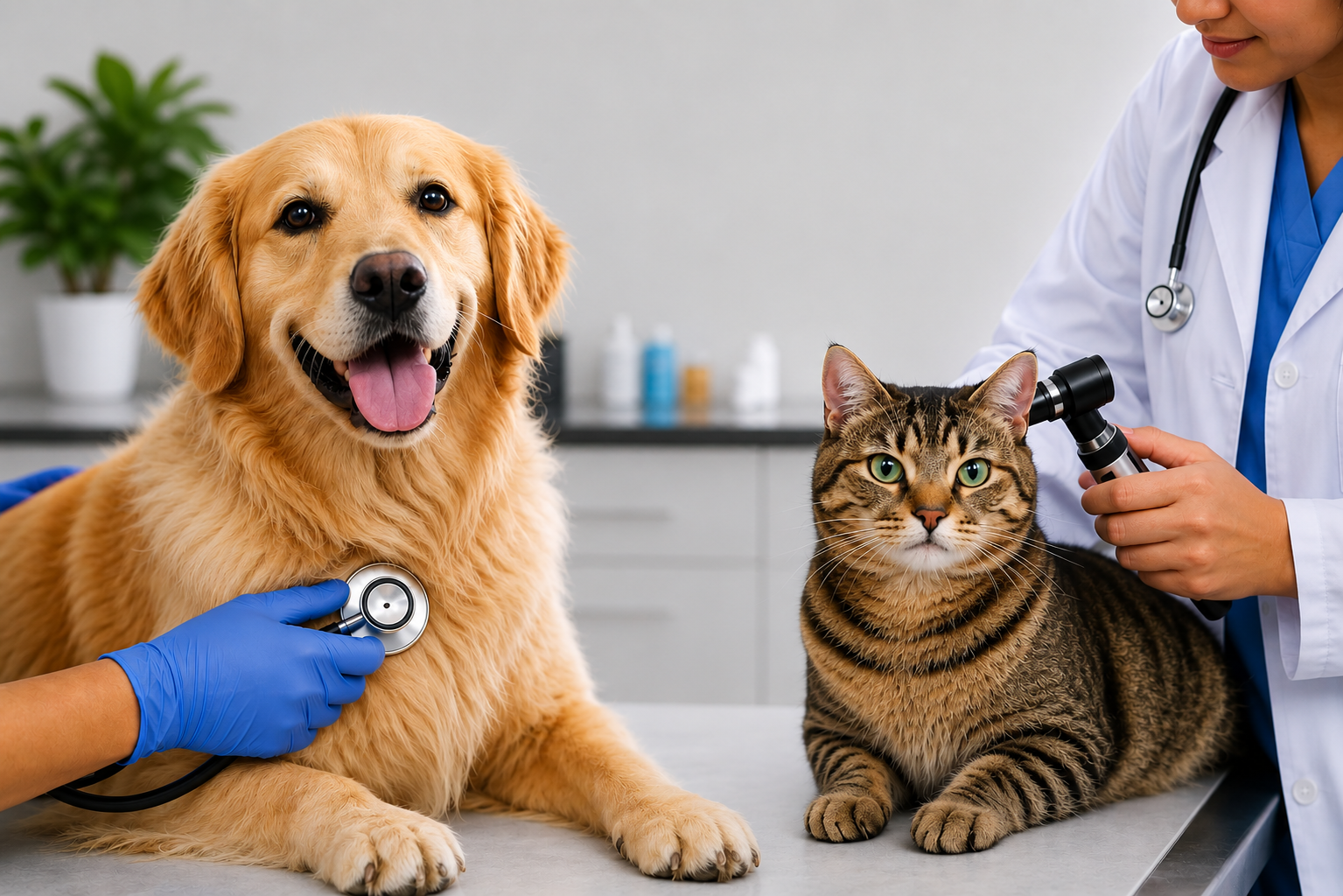 Veterinarian caring for dogs and cats